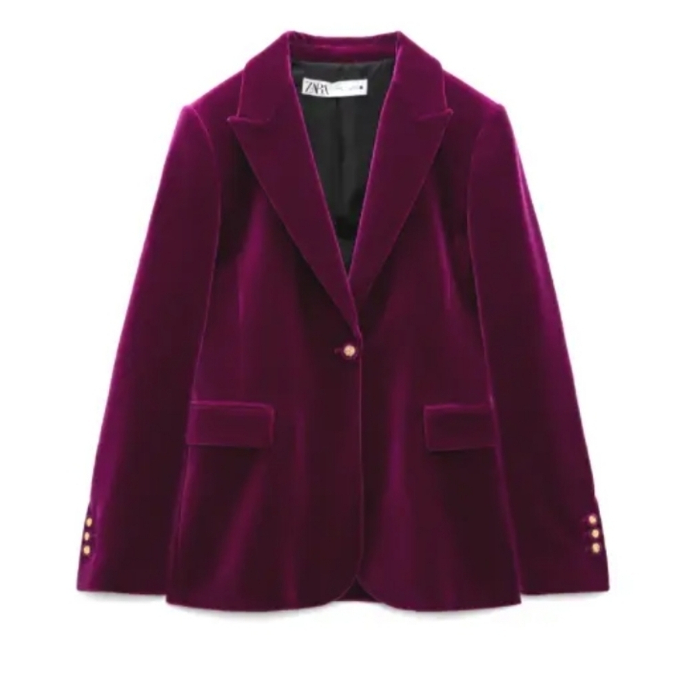 NWT Zara Maroon Purple Velvet Blogger Favorite Blazer Size XL
